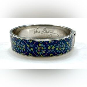 Vera Bradley Navy Floral Enamel Hinged Bracelet with Blue, Green & Pink Accents